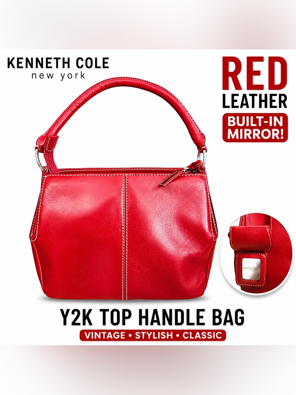 Kenneth Cole Red Leather Top-Handle Women's Bag